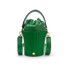 Load image into Gallery viewer, WOVEN LEATHER BUCKET GREEN
