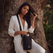 Load image into Gallery viewer, WOVEN LEATHER BUCKET BLACK